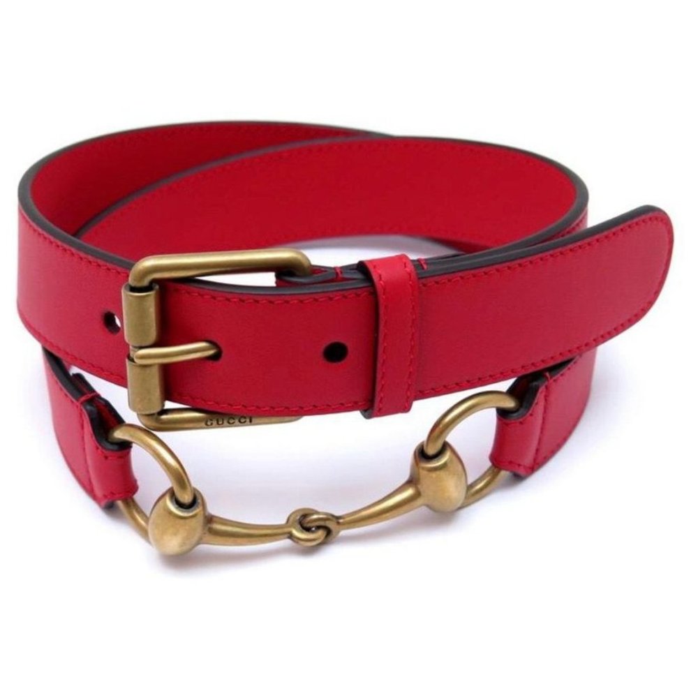 GUCCI BIT BELT 488939 RED & GOLD LEATHER NEW RED LEATHER BELT 110/44